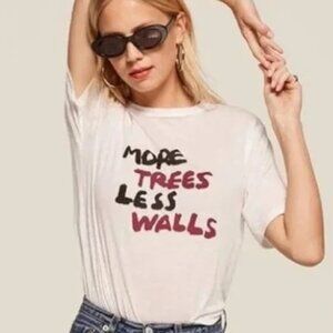 Reformation White Graphic T-Shirt Text Design More Trees Tencel Linen *Flaw